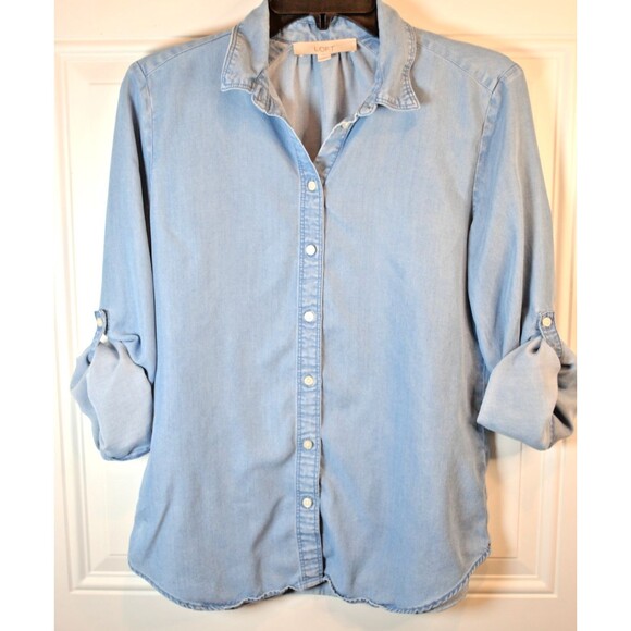 LOFT Button Down Chambray Blouse Women's Top Size S - Picture 2 of 8